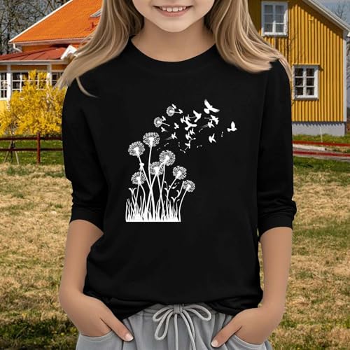 Kids Girls T Shirt 3/4 Length Sleeve Tops Crew Neck Shirt Casual Athletic Tops Cute Patterned Graphic4