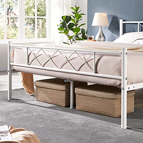 Yaheetech Metal Platform Bed Frame Mattress Foundation With Headboard And Footboard No Box Spring Needed Under Bed Storage Steel Slats White Full Size #TOP3