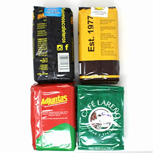 Bold Puerto Rican Coffee Variety Mix - Cafe Borinquen, Cafe Coqui, Cafe Lareno, Cafe Adjuntas (1-14oz pack of each)