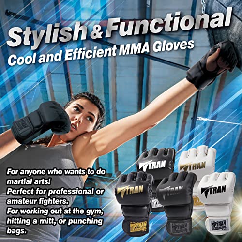 Mma Gloves With Open Palms Tran, For Boxing Martial Arts Karate Sparring, Good For Grappling Training (L, White/Gold) #TOP2