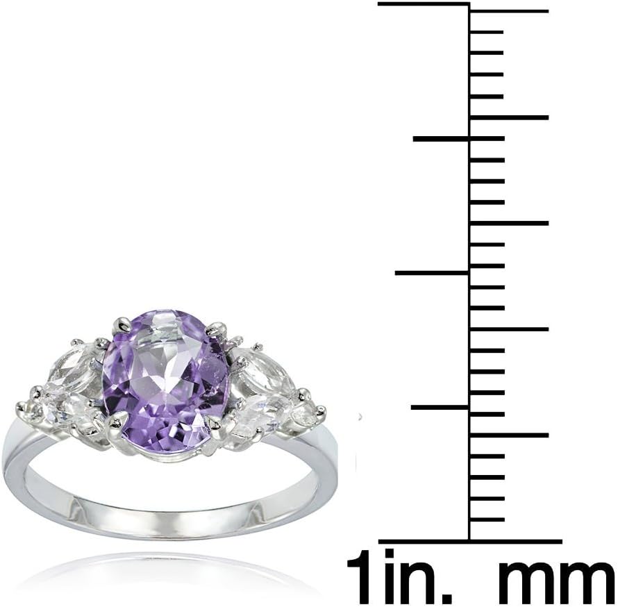 Ice Gems Sterling Silver Amethyst and White Topaz Oval Ring