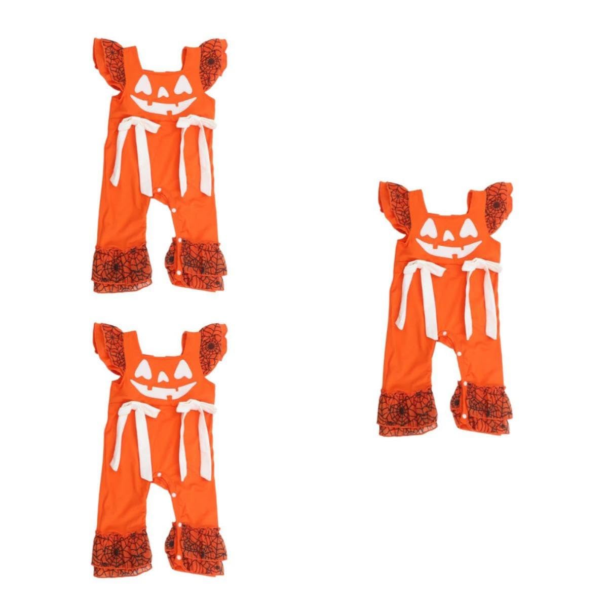 Healeved 3 Pezzi Tutina Halloween per Neonata Design a Zucca Arancione in Cotone Morbido e Traspirante, Costume a Tema Festa Comodo per Ragazzo Ragazza e Adatto a Raduni Festivi
