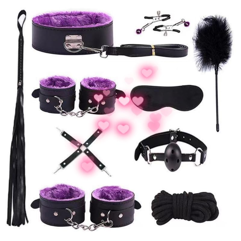 Juego deportivo para parejas en exquisito cuir liso morado de 10 piezas