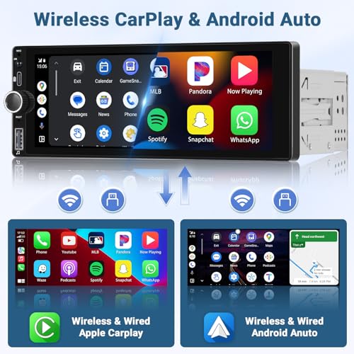 2+64GB Single DIN Android Car Radio Stereo Wireless CarPlay, 6.9" Touchscreen Radio Android Auto Bluetooth GPS WiFi Steering Wheel Control - Image 2