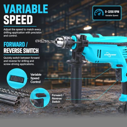 Image of (SC-DL-13-362) 950W Electric Drill with 360 Adjustable Auxiliary Handle, 13mm Keyed Chuck, Variable Speed, Forward /Reverse Switch, Ergonomic Soft Grip for Wood, Metal & DIY Projects