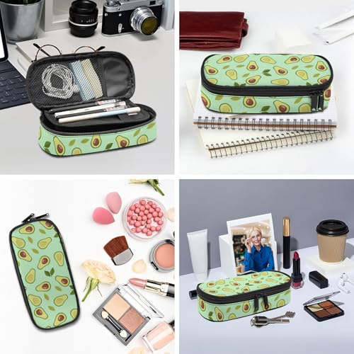 Image of Exotic Tropical Fruits Avocado Pencil Case for Boy Girl Teens, Big Capacity Green Pen Bag with Zipper, Fruit Themed Pencil Pouch, Organizer For Home Desk Office School Cosmetic Makeup Bag