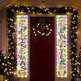 Christmas Decorations Reversible Design Porch Banner with Light Strip Decor Christmas Decorations Po