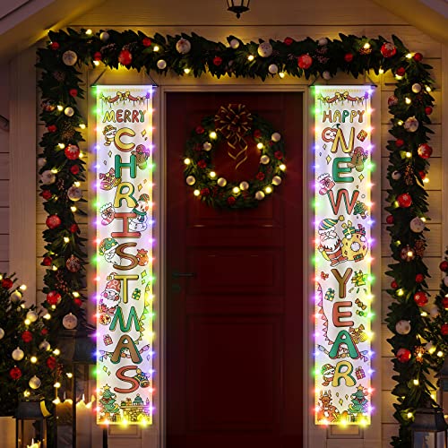 Christmas Decorations Reversible Design Porch Banner With Light Strip Decor Christmas Decorations Porch Sign For Yard Outdoor & Indoor, Christmas Decorations Outdoor Indoor Gifts（Battery Not Included） #TOP1