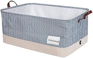 DOKEHOM 22-Inches X-Large Storage Basket with Lid, Drawstring Canvas Underbed Storage, Collapsible Laundry Hamper for Clothes (Navy Blue, XL)