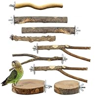 9 Stück Natur Sitzstangen Set, Vogelspielzeug Holz Wellensittich Zubehör Vogelkäfig Zubehör Vogel Spielzeug für Nymphensittich Spielzeug Kanarienvogel Papagei Stehend Vogelkäfig