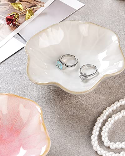 Image of JAMEND CLXP 2PCS White Lotus Leaf Shape Ring Holder Dish, Small Key Bowl, Ceramic Trinket Tray Jewelry Dish Organizing Necklace Earrings for Mom Friend Sister, All Jewelries Are NOT Included, White.