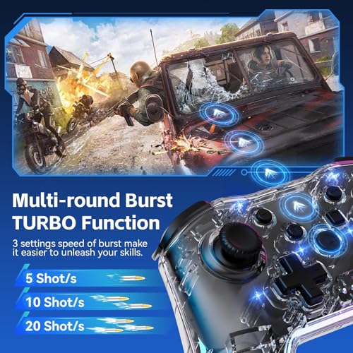Image of Wireless Pro Controller for Switch /Lite /OLED /PC /Android /iOS - Ergonomic Gamepad with 7 Color RGB Lighting, Turbo /Vibration Adjustment & One-Key Wake-Up Function