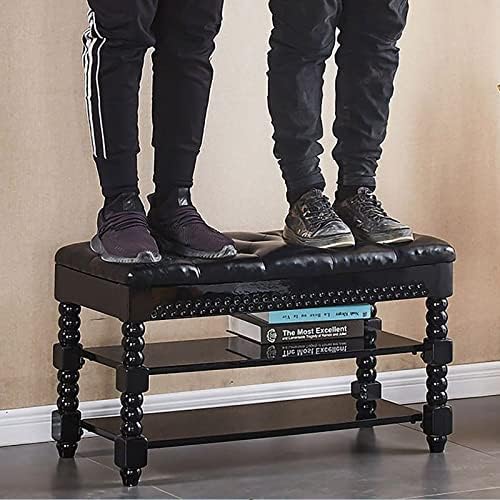 Storage Shoe Bench 2-Tier Shoe Storage Leather Seat Long Shoes Bench Shoe Changing Stool Storage Bench with Padded Seat for Entryway Living Room and Corridor(30 * 30 * 48cm, B)