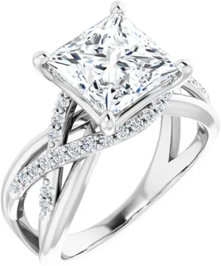 JEWELERYIUM 3 CT Princess Cut Colorless Moissanite Engagement Ring, Wedding/Bridal Ring Set, Solitaire Halo Style, Solid Sterling Silver Vintage Antique Anniversary Promise Ring Gifts for Her