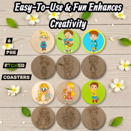 Image of BAGJI TOYS DIY Coaster Painting Kit for Kids & Adults - 6 Pre-Marked Wooden Tea Coasters with Stand, 12 Non-Toxic Water Base Colours & 1 Brush - Mandala Art & Craft DIY Set - Beginner Friendly Painting Craft Kit, Birthday & Gift Activity (MNDD1)