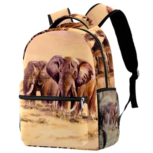 Sac à dos d'école éléphants d'Afrique multicolore pour ados et adultes de 40cm