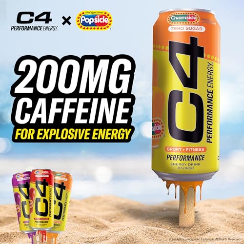 Image of Cellucor C4 Performance Energy Drink | Zero Sugar Carbonated Preworkout Energy 200mg Caffeine with Beta Alanine Orange Creamsicle 16 FL Oz (Pack of 24)