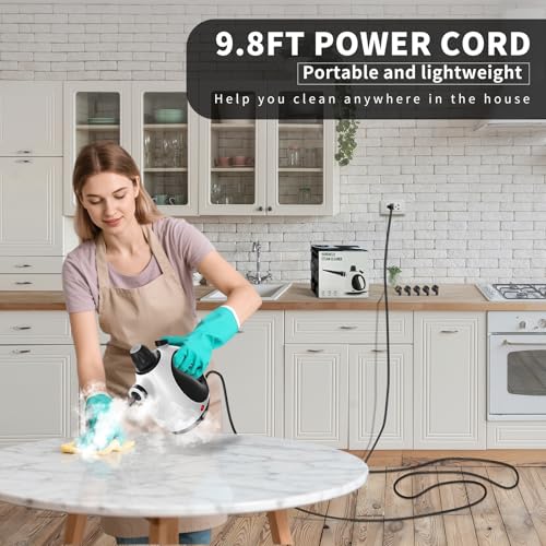 GalhanEhe GalhanEhe Dampfreiniger mit Sicherheitsverriegelung und 14 Zubehörteilen, Dampfreiniger handgerät unter Druck für Badezimmer, Küche, Möbel, Stoffe, Fugen, Herd (Schwarz&Weiß) - Designansicht 6 | Bodendampfreiniger