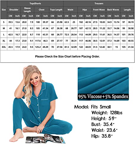 Image of SWOMOG Women Pajama Sets Two-Piece Nightwear Short Sleeve Sleepwear Button Down Pj Lounge Sets with Long Pants