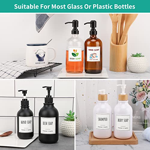 Image of Segbeauty Bathroom Organization Labels, 18pcs Waterproof Soap Dispenser Bottle Label Stickers, White Removable Self-Adhesive Stickers for Shampoo Conditioner Hand Soap Lotion Dish Wash Bottles