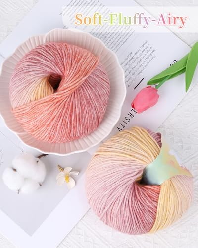 Image of Coopay Yarn for Crocheting Knitting, Gradient Cake Yarns, 2 x 3.53oz - 240yds - 50% Cotton 50% Acrylic Ombre Yarns, Crochet Yarn for Blankets, Shawls, Scarves (115 Sunset)