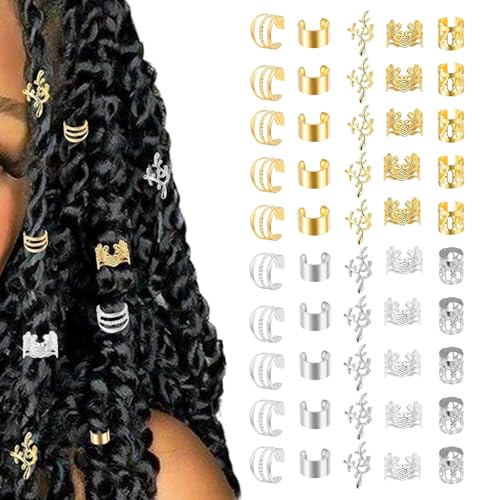 GUTERTOP 100 Stück Dreadlocks Schmuck, Verstellbar Haarschmuck Gold Silber, Haarspiralen Clips Haarperlen für Männer Frauen Mädchen und Jungen Zöpf