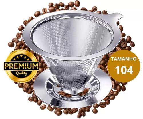 Filtro Coador De Café Aço Inox Tamanho 304 Com Base Suporte Firme Reutilizavel Lavavel Malha Super F