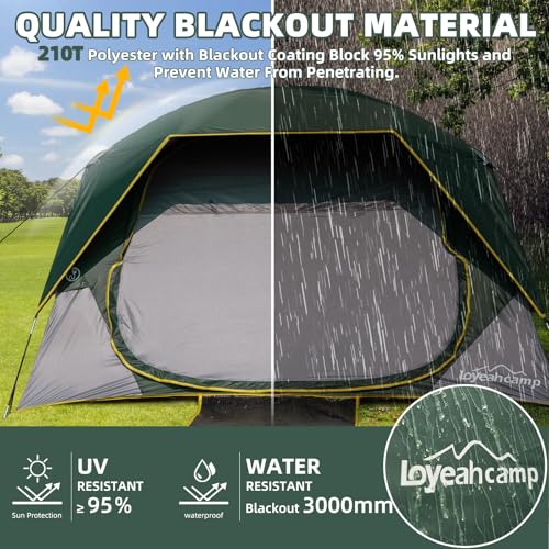 LOYEAHCAMP 4 Person Blackout Camping Tent, Easy Setup Waterproof Family Dome Tent for Camping with Rainfly, Portable Double Layer Large Family Tent for Outdoor Camping&Hiking - Image 4