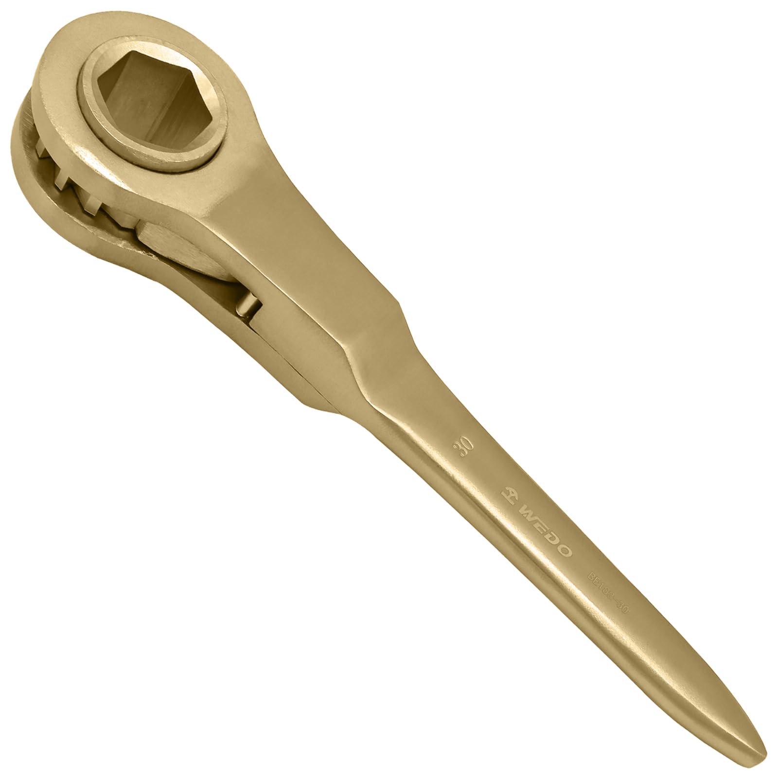 WEDO Nieiskrzący klucz z grzechotką o dużej wytrzymałości, iskrzący 6-punktowy klucz końcowy, metryczny 22 mm, długość 260 mm, spiczasty płaski uchwyt, aluminiowy brąz, odporność na korozję, standard