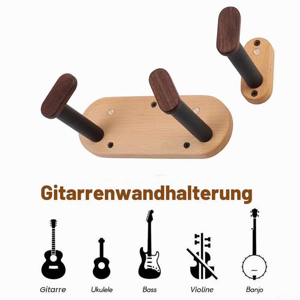 Gitarren-Wandhalterung, Wandhalterung, Displayhalterung, Gitarren-Aufhänger, Haken, massive Buche, Gitarrenhalter für Bass, Ukulele, Violine, Bass, Banjo