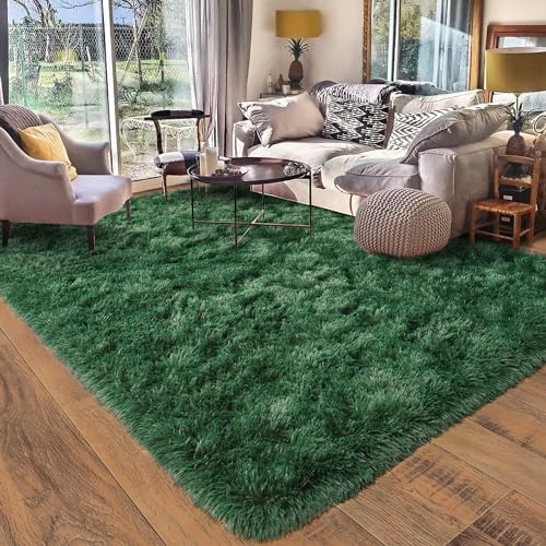 Rugs for Bedroom 4x6, Soft Shaggy Modern Shag Area Rug for Living Room, Upgrade Non-Slip Plush Fluffy Carpet for Kids Boys Girls Room Home Decor Aesthetic, Blackish Green