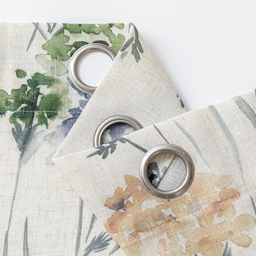 Image of MYSKY HOME Sage Green Floral Linen Spring Curtains 84 inch Long 2 Panels Set Semi Sheer Light Filtering Farmhouse Flower Pattern Grommet Top for Living Room Bedroom, 52 inch W Each Panel