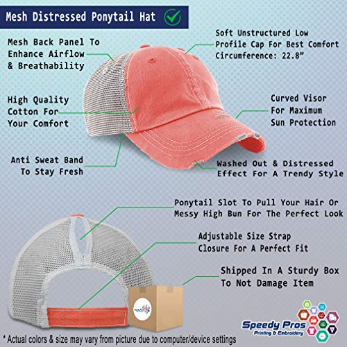 Womens Ponytail Cap Custom Personalized Text & Name Distressed Moms Trucker Hats Coral #TOP1