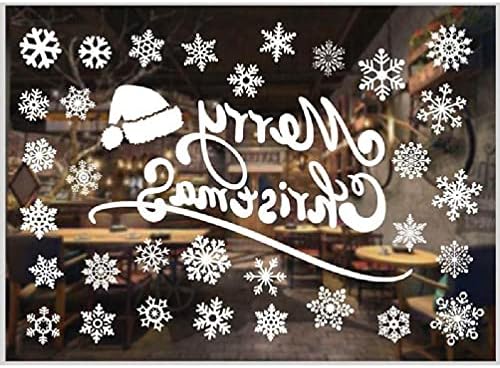 Qksky Christmas Wall Sticker Removable PVC Static Stickers Santa Snowflake Window Decals for Kids Rooms New Year Party Decor Snowflake Window Decals