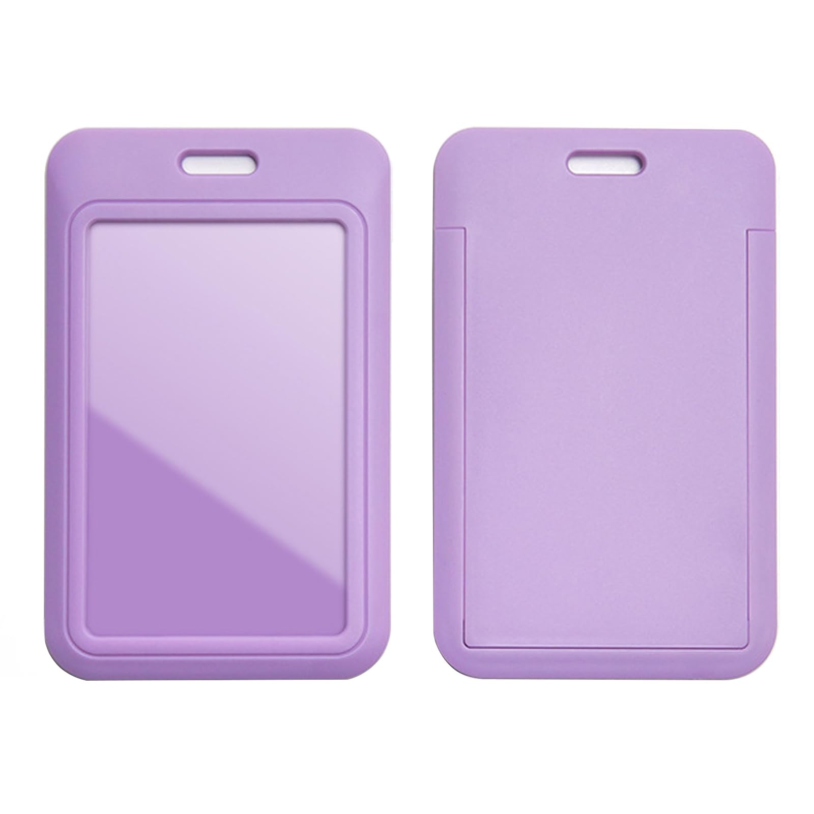 Larpur Pack of 2 Sliding ID Badge Holders Hard Plastic Vertical Card Cases with Clear ID Window for School, Office, Factory, Purple
