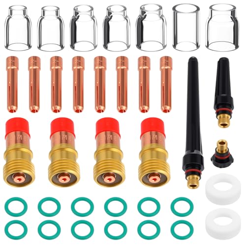 36 Pcs TIG Welding Torch Tools Accessories Stubby Gas Len #4~#12 Glass Cups Kit For WP-17/18/26