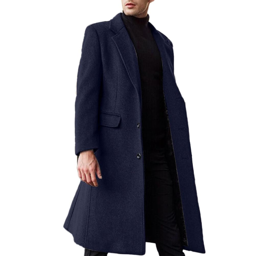Manteau en Laine pour Homme Long Manteau Vintage Veste en Laine Business Trench Coat Chaud Vêtements avec Boutons Pardessus Parka Coupe Vent Outerwear Blousons