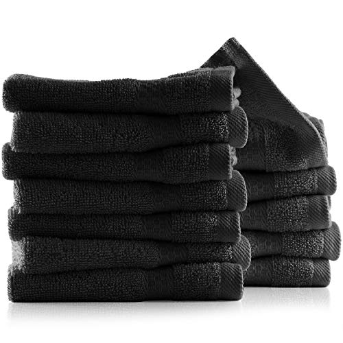 Image of Hearth & Harbor Washcloths 12 Pack - 100% Cotton Washcloth for Body and face, High Absorbent and Soft 13 inchx13 inch Body Wash Cloth, Quick Dry - Black Washcloths