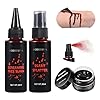 BOBISUKA 3PCS Halloween Fake Blood Makeup Kit – Coagulated 1.41oz + Spray 1.76oz + Dripping 1.76oz, Realistic Washable SFX Makeup for Zombie Monster Mouth Clothes Dress Up