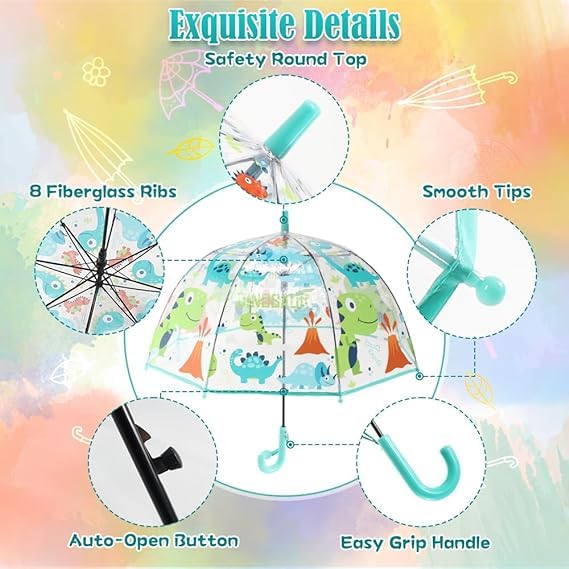 Image of Rainbow Smiling Sun Umbrellas Children Magic Cloud Transparent, See through Dome Umbrella for Children, Umbrella for Girls and Boys, Umbrella for Kids