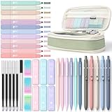 Four Candies 39 Stück Schulsachen mit Mäppchen, 12 Pastell Textmarker, 5 Gelstifte, 6 Druckbleistift Set, Aesthetic Stifte und Coole Sachen für Teenager Mädchen School Stuff Clean Girl (Grün)