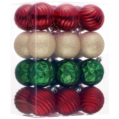 Valery Madelyn Christmas Ornaments Tree Decorations Set, 24ct Red Green Gold Shatterproof Ball Ornaments, 2.36" Hanging Ornament Bulk for Xmas Holiday Party Decor