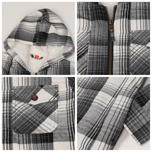 Image of ThCreasa Boys Plaid Flannel Jackets Sherpa Lined Zip Up Long Sleeve Warm Flannel Shirt with Hood