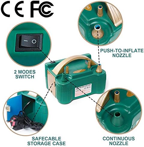 PartyWoo Balloon Pump, 220V-240V 600W Electric Balloon Pump, Balloon Pump Electric, Electric Balloon Inflator, Portable Balloon Inflator, Dual Nozzle Balloon Air Pump, Air Pump for Balloon Garland