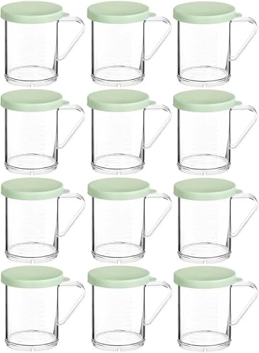 OCS Parts 12-Pack 10 OZ Shaker with 1 Millimeter Perforated Green Lid | 3.75" Plastic Shakers with Ounce and Millimeter Measurements for Fine-Ground Spices, Salt, Pepper, Dredges, Rubs and Powders