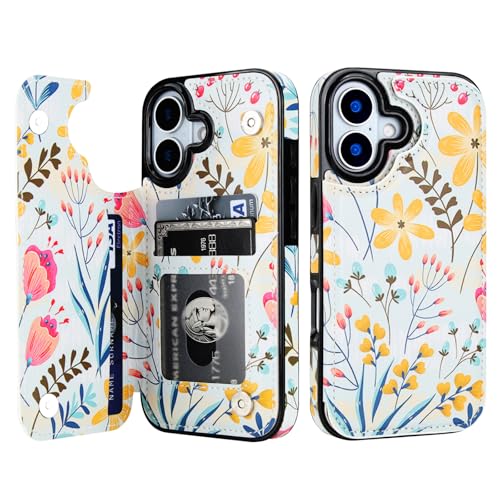 HAOPINSH Wallet Case with Card Holder for Phone 17 Floral Flower Pattern Back Flip Folio PU Leather Kickstand Card Slots Case for Women Girls Magnetic Clasp Shockproof Cover 6.3