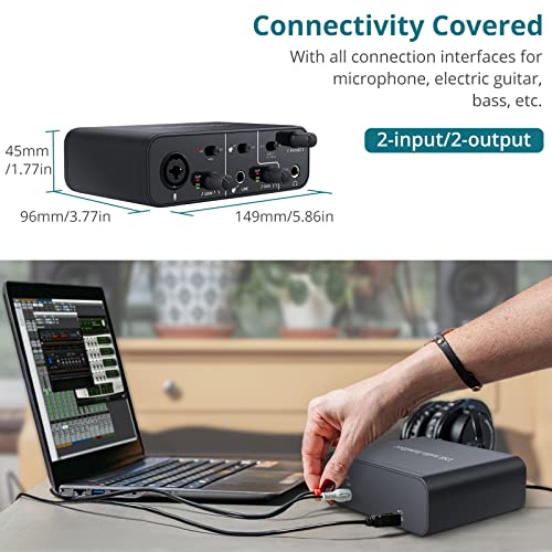 Usb Audio Interface 2 In 2 Out With 48V Phantom Power,Ygitk Usb-C Audio Interface For Pc/Win/Mac Recording, Streaming And Podcasting, Audio Box (Microphone Cable Included) #TOP5