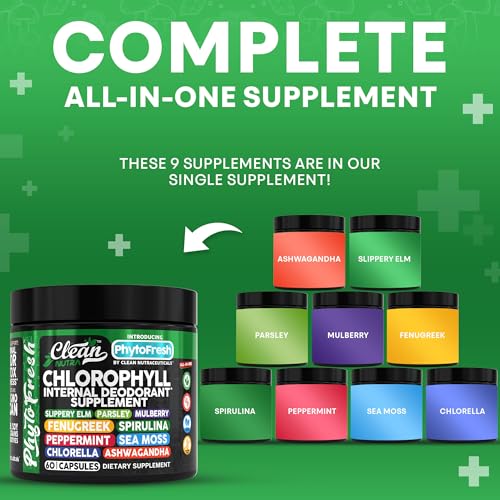 Clean Nutra Chlorophyll Capsules Supplement Internal Deodorant Peppermint, Sea Moss, Parsley, Chlorella, Spirulina, Slippery Elm, Ashwagandha, PhytoFresh Greens Detox Pills - Image 4