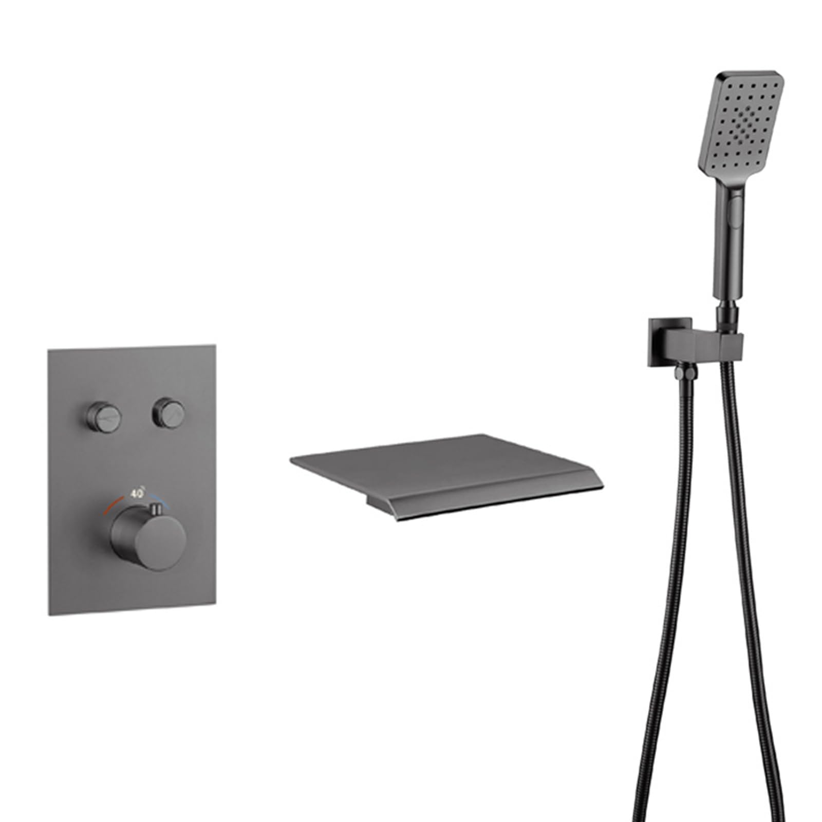 SnamicE tatic Bath Shower Mixer Tap Waterfall Black Bath Mixer Taps with Shower Wall Mounted Single Lever Bath Tap Bathroom Hot Cold Water Tap Mixer Shower,Gray