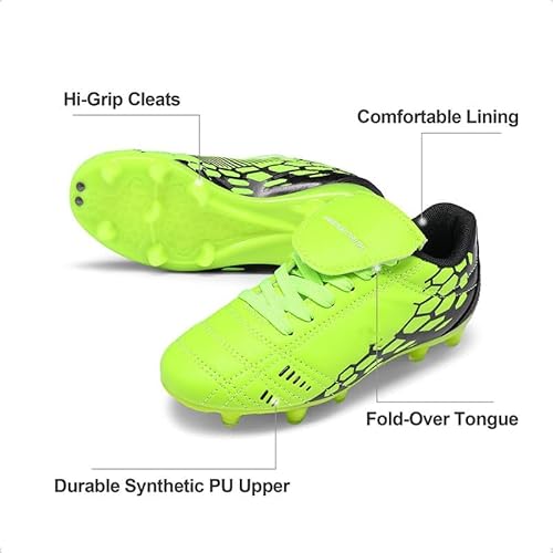 DREAM PAIRS Chuteiras de futebol para meninos e meninas para crianças pequenas/grandes, Neon/verde/p